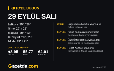KKTC'de bugün: 29 Eylül Salı