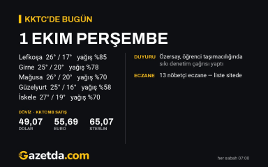 KKTC'de bugün: 1 Ekim Perşembe