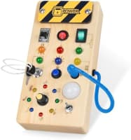 Tablero de actividades Montessori de madera con 8 interruptores de luz LED, juguetes sensoriales para niños de 1 a 3 años