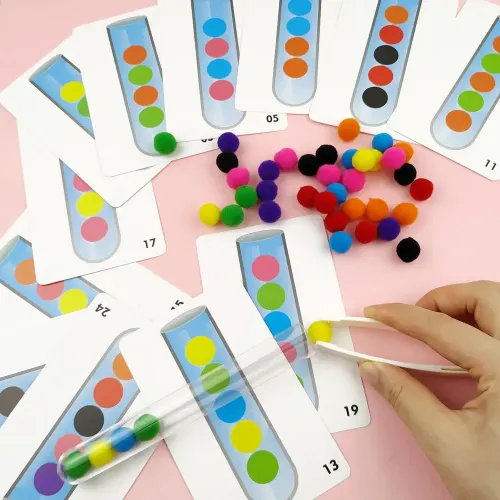 Juego de clasificación de Motor fino para niños, juguete educativo, pompones de tubo de ensayo, pinzas, tarjeta a juego de colores, regalos Montessori para niños