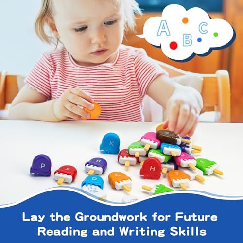 Juguetes de helado para niños pequeños de 1 a 3 años, aprendizaje del alfabeto Montessori, clasificación de colores y juegos de coincidencia de letras, juguete educativo preescolar para