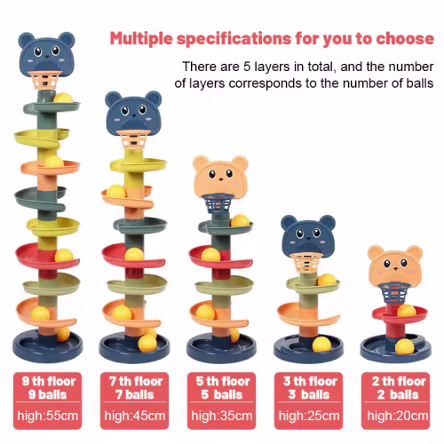 Juguetes Montessori para bebés, bola rodante, torre de pila, entrenamiento de habilidades para los dedos, juegos educativos, pista de apilamiento giratoria, desarrollo de bebés