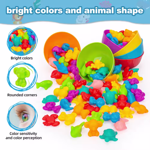 Juguetes de clasificación de animales de conteo para niños pequeños, actividades de aprendizaje preescolar para matemáticas, cognición de Color, regalo de tallo de bebé Montessori