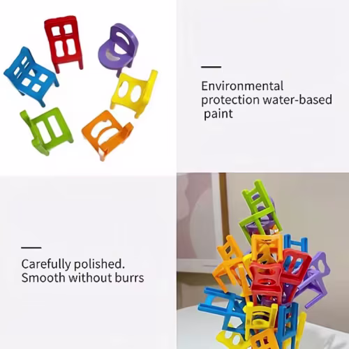 Juego de 18 Sillas Apilables para Niños - Juguete Educativo de Equilibrio y Habilidad Familiar