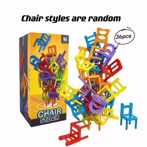 Juego de 18 Sillas Apilables para Niños - Juguete Educativo de Equilibrio y Habilidad Familiar