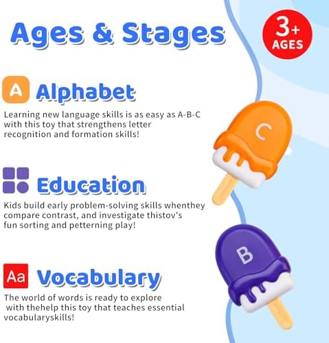 Juguetes de helado para niños pequeños de 1 a 3 años, aprendizaje del alfabeto Montessori, clasificación de colores y juegos de coincidencia de letras, juguete educativo preescolar para
