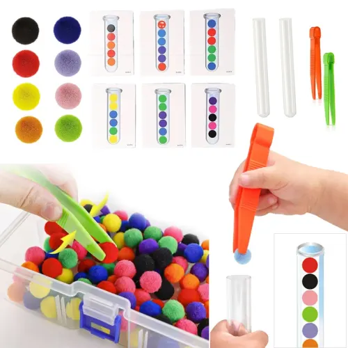 Juego de clasificación de Motor fino para niños, juguete educativo, pompones de tubo de ensayo, pinzas, tarjeta a juego de colores, regalos Montessori para niños