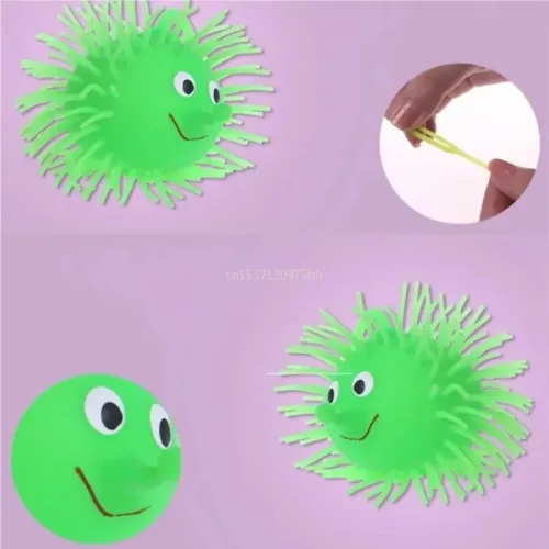 Bola de erizo brillante, bolas de pelo brillantes elásticas, juguete de goma que rebota, juguetes de Flash, suministros de fiesta para niños