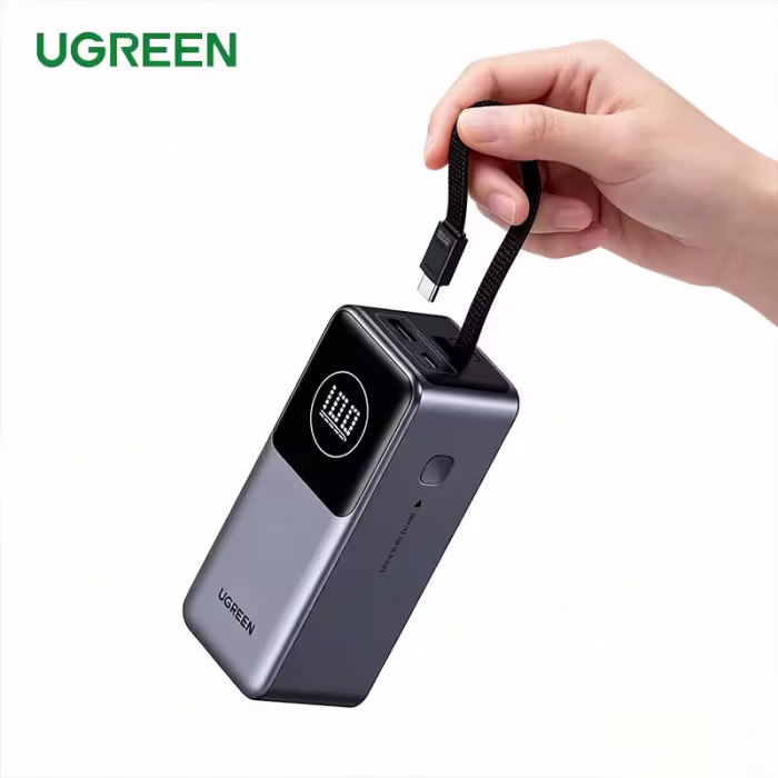 PowerBank UGREEN Nexode 100W 12000mAh con Cable Retráctil Integrado, Pantalla TFT Inteligente Original