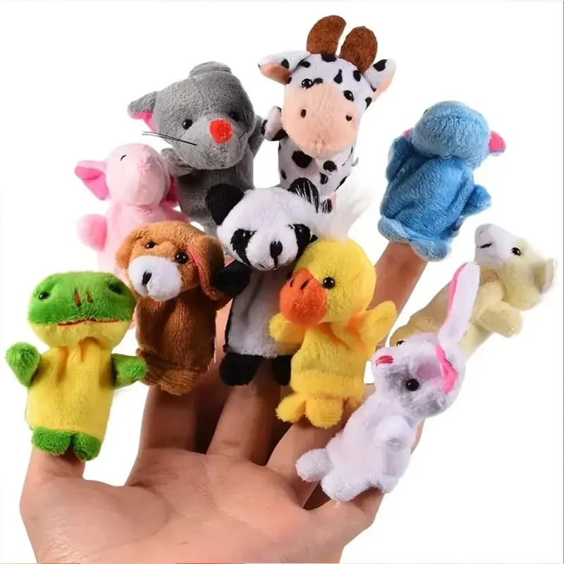 Juego de marionetas de dedo de 10 piezas, muñecos de peluches calmante para niños