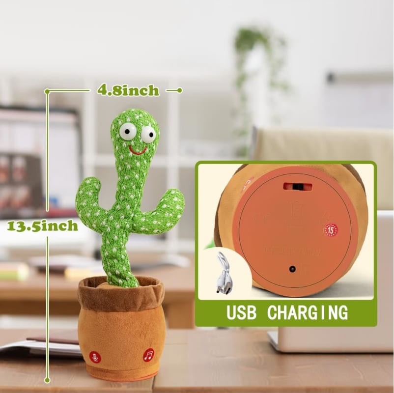 Cactus bailarín que imita sonidos, reproduce 120 canciones, recargable por USB, felpa suave, luces LED