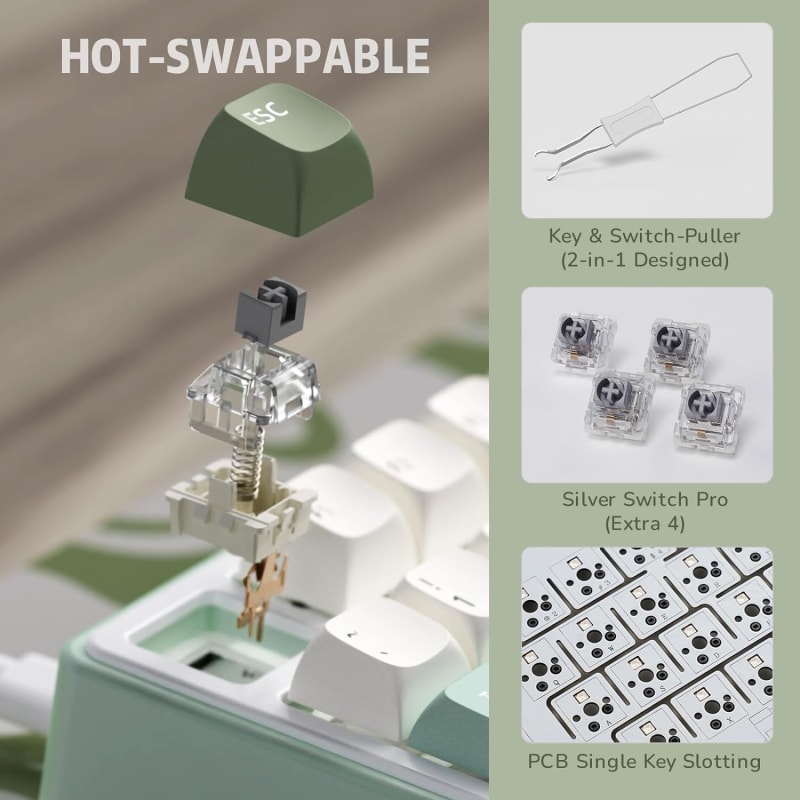 RK Royal Kludge R75 Teclado mecánico con cable, 80 teclas, RGB, retroiluminado, intercambiable en caliente, español, MDA, PBT