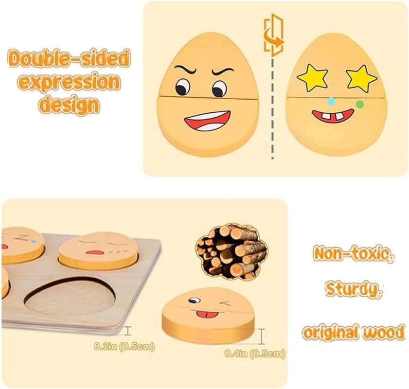 Rompecabezas de expresión de juego de madera a juego para niños pequeños de 1 a 3 años, juguetes Montessori para niños de 1, 2 y 3 años, juguetes educativos STEM de aprendizaje preescolar para niños