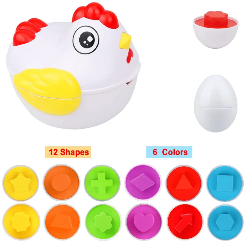 Huevos de Pascua Sensoriales para Bebé y Niños, Juguete Montessori, Clasificar Colores, Formas, Gallina, Juego Educativo, Aprendizaje, Regalo, 12 Unidades