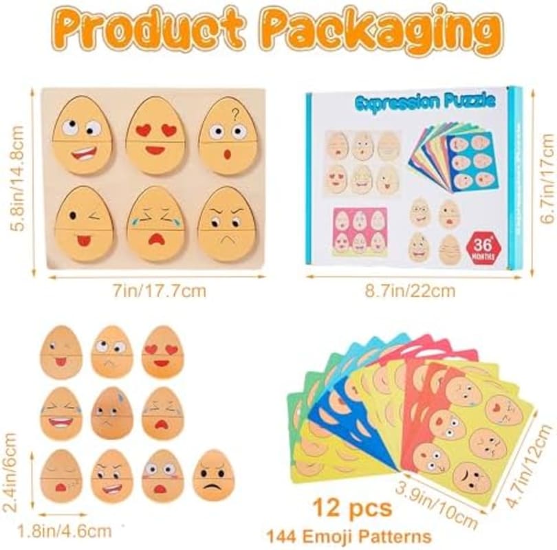 Rompecabezas de expresión de juego de madera a juego para niños pequeños de 1 a 3 años, juguetes Montessori para niños de 1, 2 y 3 años, juguetes educativos STEM de aprendizaje preescolar para niños