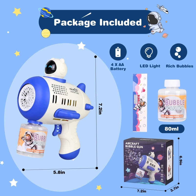 Pistolas de burbujas para niños pequeños, máquina de burbujas de 12 agujeros con luces LED, diseño a prueba de fugas de 360° para fiesta de cumpleaños, juguetes de verano al aire libre para niños de 4 a 8 años (azul)