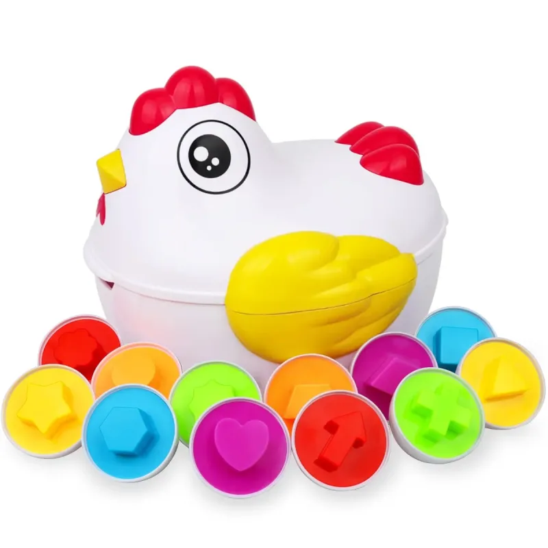 Huevos de Pascua Sensoriales para Bebé y Niños, Juguete Montessori, Clasificar Colores, Formas, Gallina, Juego Educativo, Aprendizaje, Regalo, 12 Unidades