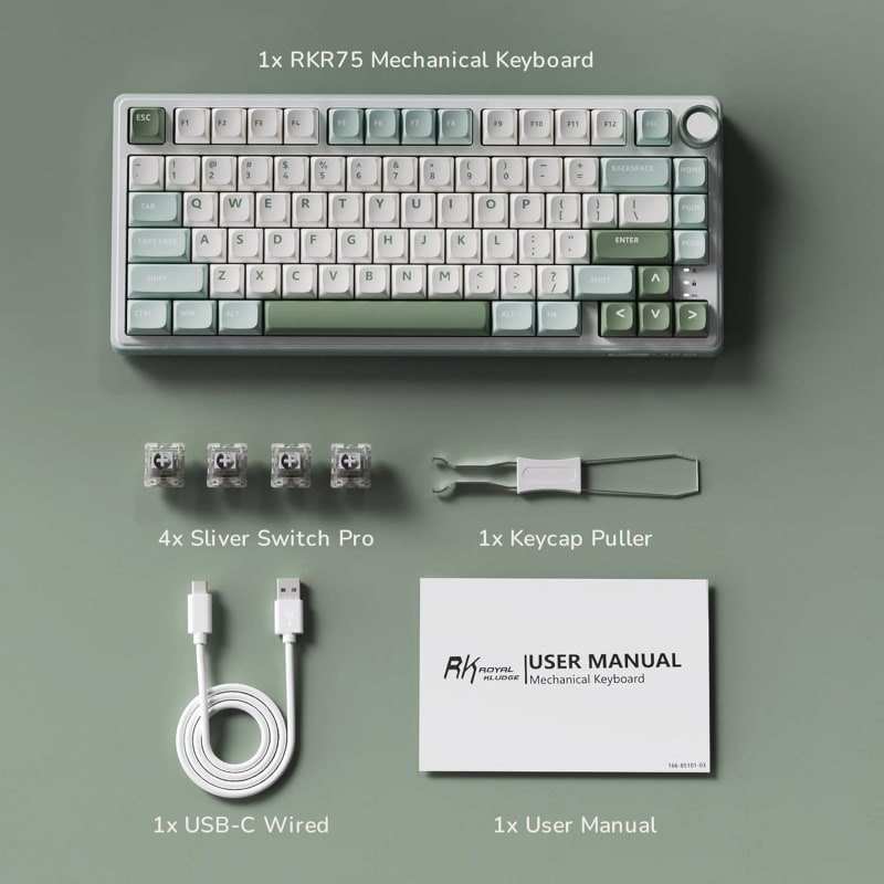 RK Royal Kludge R75 Teclado mecánico con cable, 80 teclas, RGB, retroiluminado, intercambiable en caliente, español, MDA, PBT