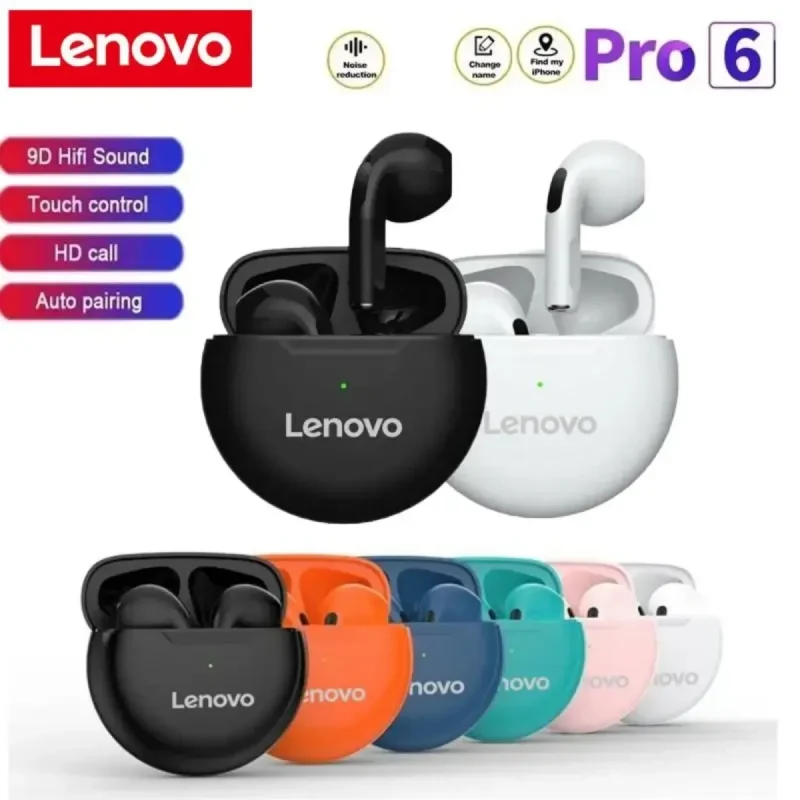 Lenovo auriculares TWS Air Pro6, inalámbricos por Bluetooth, con micrófono, 9D, estéreo Pro 6, para Xiaomi, Samsung