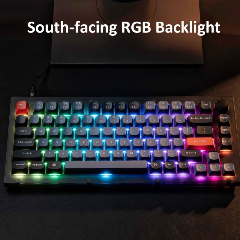 Keychron V1 QMK/VIA - Teclado mecánico con cable, diseño del 75% con interruptor marrón K Pro intercambiable en caliente, teclas PBT, teclado retroiluminado RGB para Mac Windows Linux, translúcido