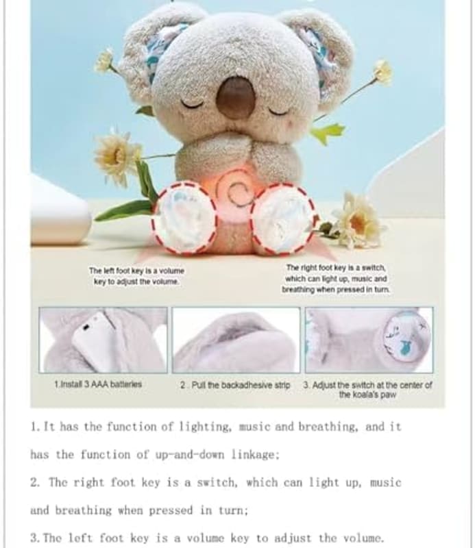 Koala Respiración con luces musicales sensoriales, Koala calma y ayuda con el descanso y relajación