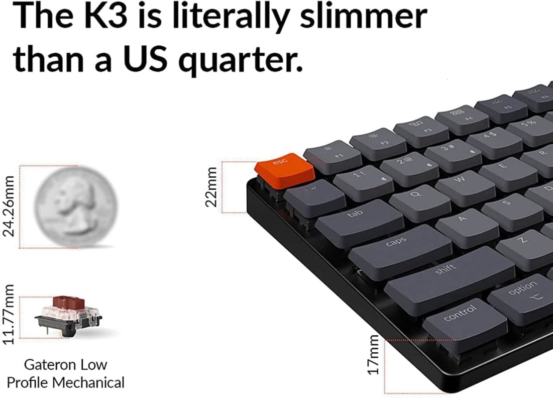 Keychrone K3 versión 2 Bluetooth , Teclado mecánico inalámbrico 84 teclas 75%, con interruptor Gateron de perfil bajo
