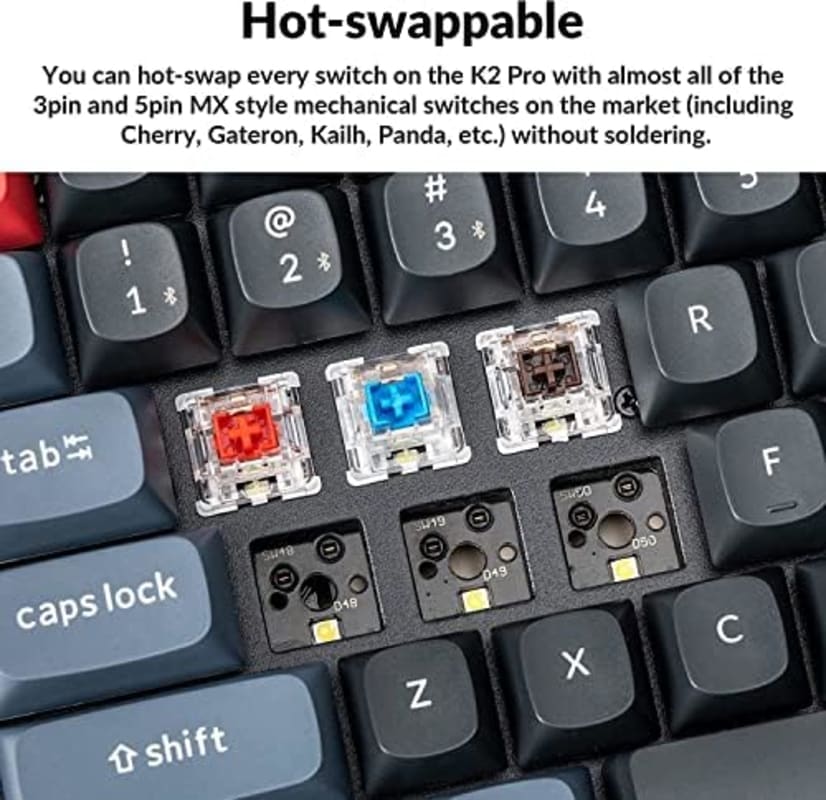 Keychron K2 Pro 75% Layout Teclado mecánico inalámbrico personalizable, compacto 84 teclas intercambiable en caliente QMK/VIA connectividad USB-C y Bluetooth, retroiluminado RGB