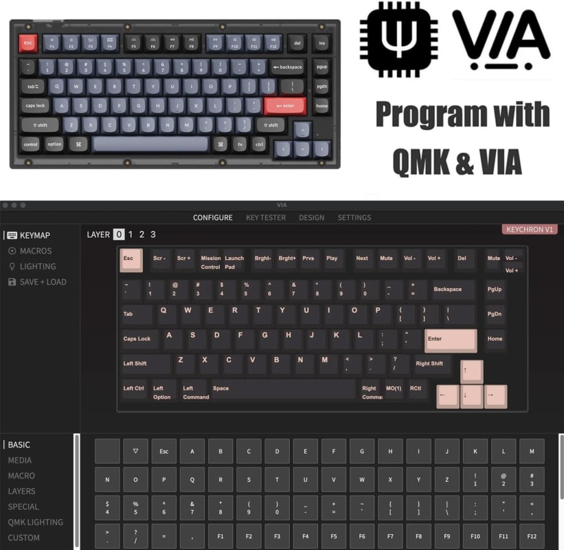 Keychron V1 QMK/VIA - Teclado mecánico con cable, diseño del 75% con interruptor marrón K Pro intercambiable en caliente, teclas PBT, teclado retroiluminado RGB para Mac Windows Linux, translúcido