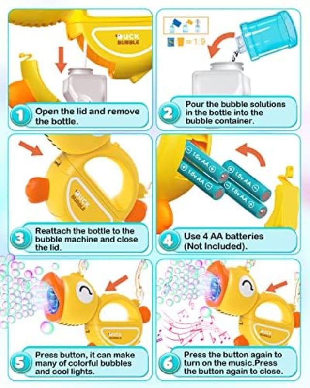 Ametralladora de burbujas para niños, soplador de burbujas con música y luz para niños pequeños, fabricante de burbujas automático portátil con solución de burbujas para niños de 2, 3, 4, 5, 6 años,