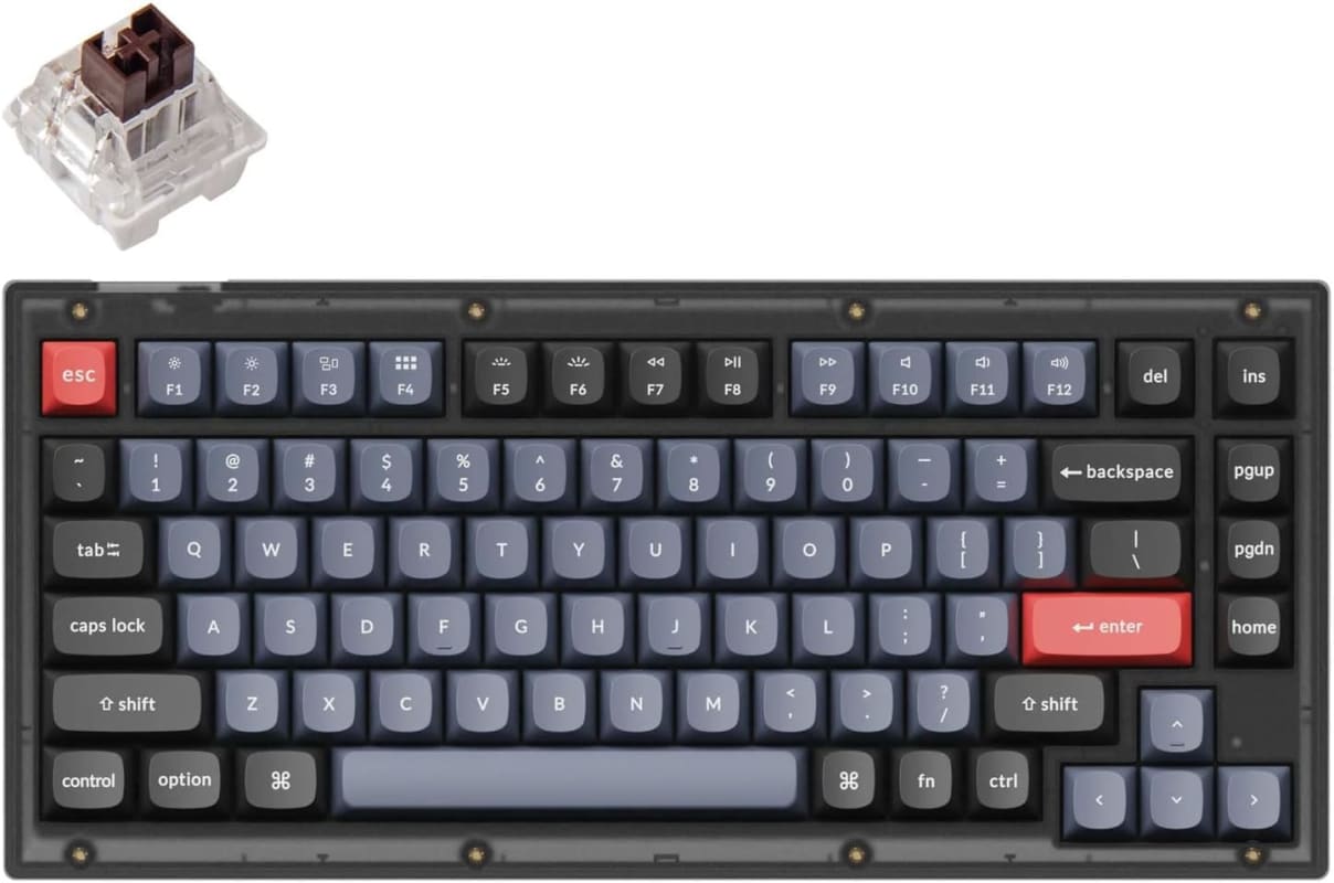 Keychron V1 QMK/VIA - Teclado mecánico con cable, diseño del 75% con interruptor marrón K Pro intercambiable en caliente, teclas PBT, teclado retroiluminado RGB para Mac Windows Linux, translúcido