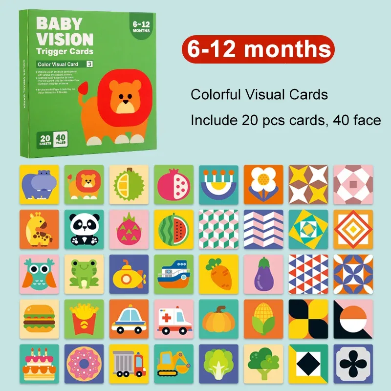 Tarjetas de estimulación Visual Montessori para bebé de alto contrate, 20 piezas  / 40 caras