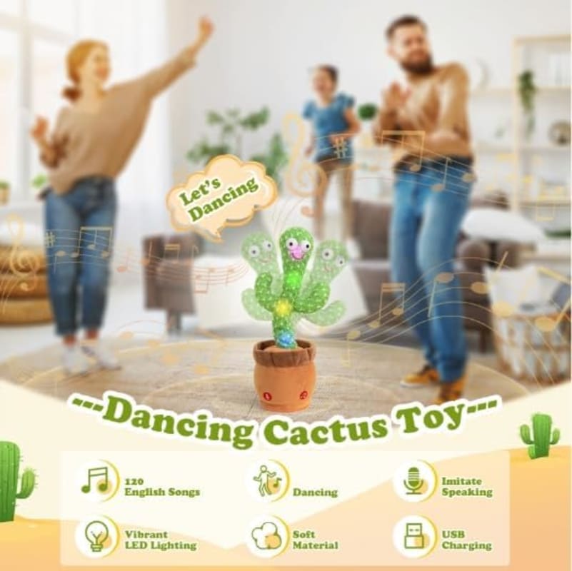Cactus bailarín que imita sonidos, reproduce 120 canciones, recargable por USB, felpa suave, luces LED