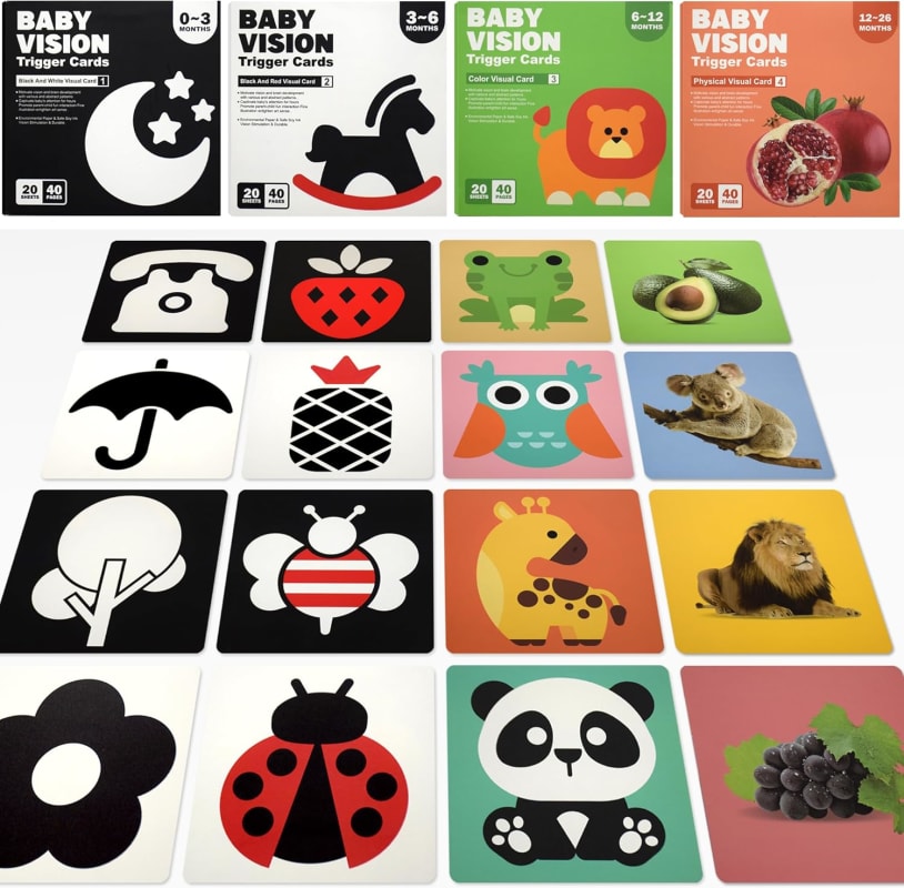 Tarjetas de estimulación Visual Montessori para bebé de alto contrate, 20 piezas  / 40 caras