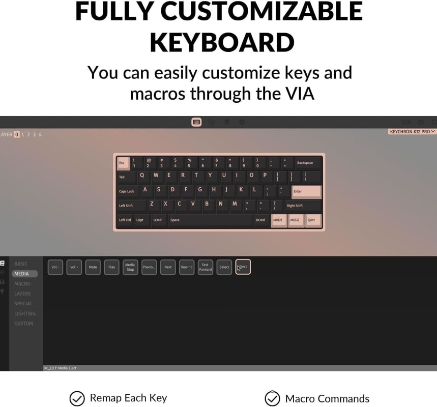 Keychron K12 Pro QMK/VIA Teclado mecánico inalámbrico , marco de aluminio intercambiable en caliente, teclado programable personalizado con retroiluminación RGB, interruptor marrón K Pro para Mac Windows Linux