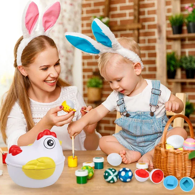 Huevos de Pascua Sensoriales para Bebé y Niños, Juguete Montessori, Clasificar Colores, Formas, Gallina, Juego Educativo, Aprendizaje, Regalo, 12 Unidades
