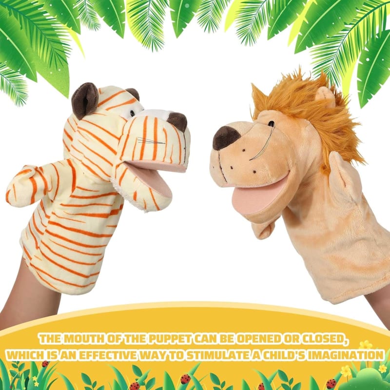 Marioneta de mano de animales de peluche con boca abierta y movible, juguete para niños pequeños, escuela, aula, preescolar, regalo de cumpleaños