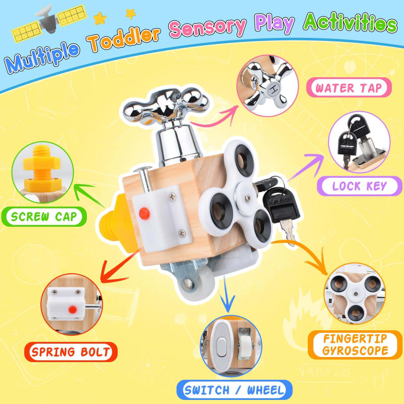 Cubo ocupado para niños, tablero sensorial de viaje, juguetes de viaje para niños pequeños de 1 a 3 años, juguetes Montessori de aprendizaje, cubo de actividades para niños autistas y TDAH