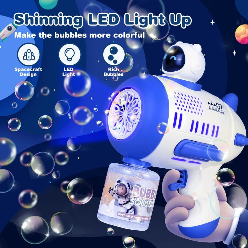 Pistolas de burbujas para niños pequeños, máquina de burbujas de 12 agujeros con luces LED, diseño a prueba de fugas de 360° para fiesta de cumpleaños, juguetes de verano al aire libre para niños de 4 a 8 años (azul)