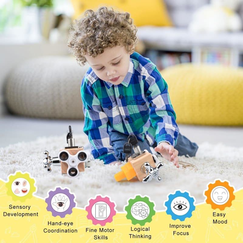 Cubo ocupado para niños, tablero sensorial de viaje, juguetes de viaje para niños pequeños de 1 a 3 años, juguetes Montessori de aprendizaje, cubo de actividades para niños autistas y TDAH