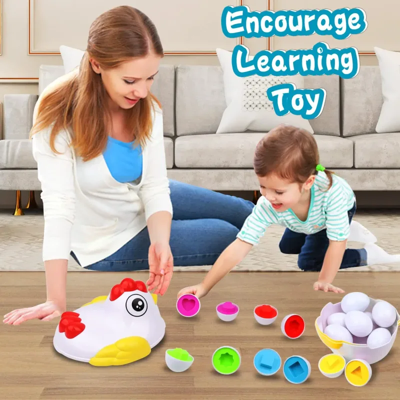 Huevos de Pascua Sensoriales para Bebé y Niños, Juguete Montessori, Clasificar Colores, Formas, Gallina, Juego Educativo, Aprendizaje, Regalo, 12 Unidades