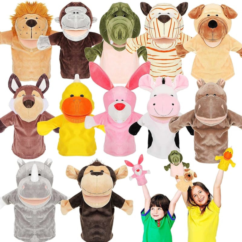Marioneta de mano de animales de peluche con boca abierta y movible, juguete para niños pequeños, escuela, aula, preescolar, regalo de cumpleaños