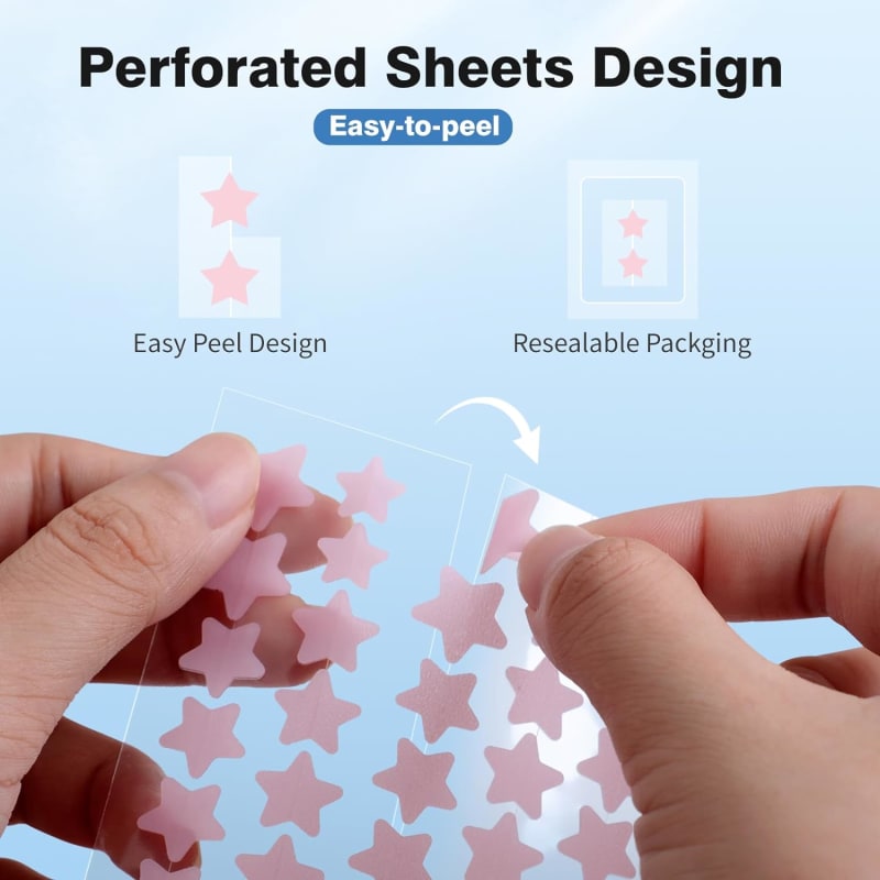 Parches de espinillas para cara, parches de acné hidrocoloide, bonitas cubiertas de estrella, calcomanías coloridas con árbol de té, ácido salicílico y aceite de cica