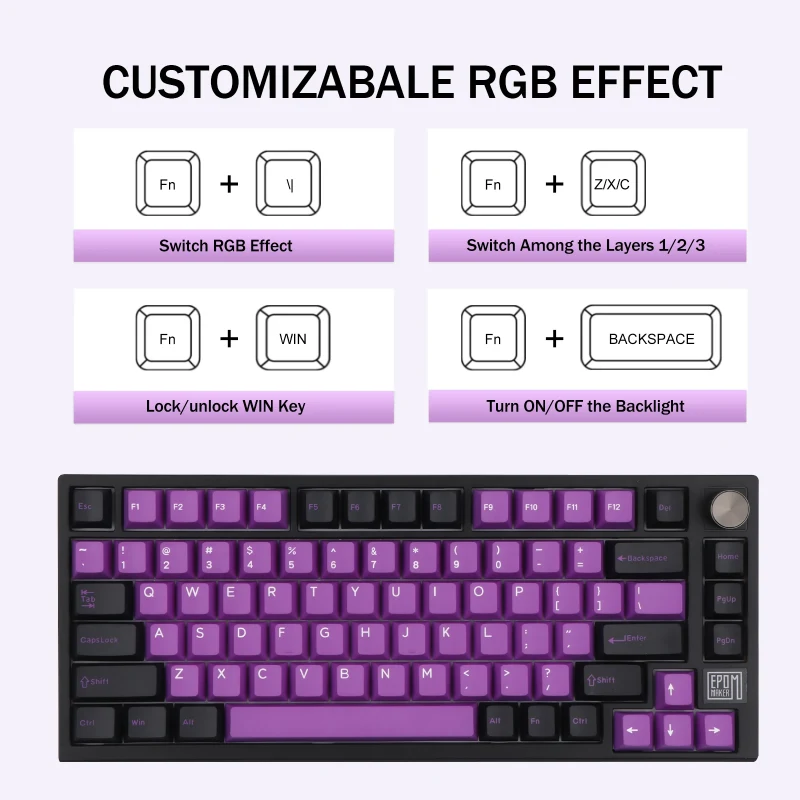 EPOMAKER TH80 75% Teclado Mecánico, NKRO intercambiable en caliente RGB 2.4Ghz/Bluetooth 5.0/teclado para juegos con cable con espuma de porón/EVA, batería de 4000 mAh