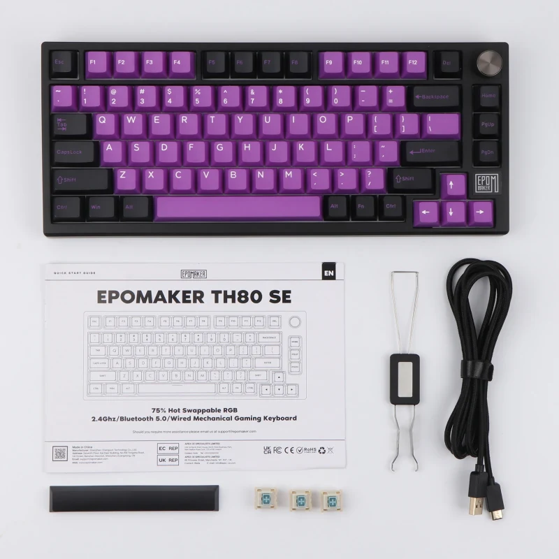 EPOMAKER TH80 75% Teclado Mecánico, NKRO intercambiable en caliente RGB 2.4Ghz/Bluetooth 5.0/teclado para juegos con cable con espuma de porón/EVA, batería de 4000 mAh