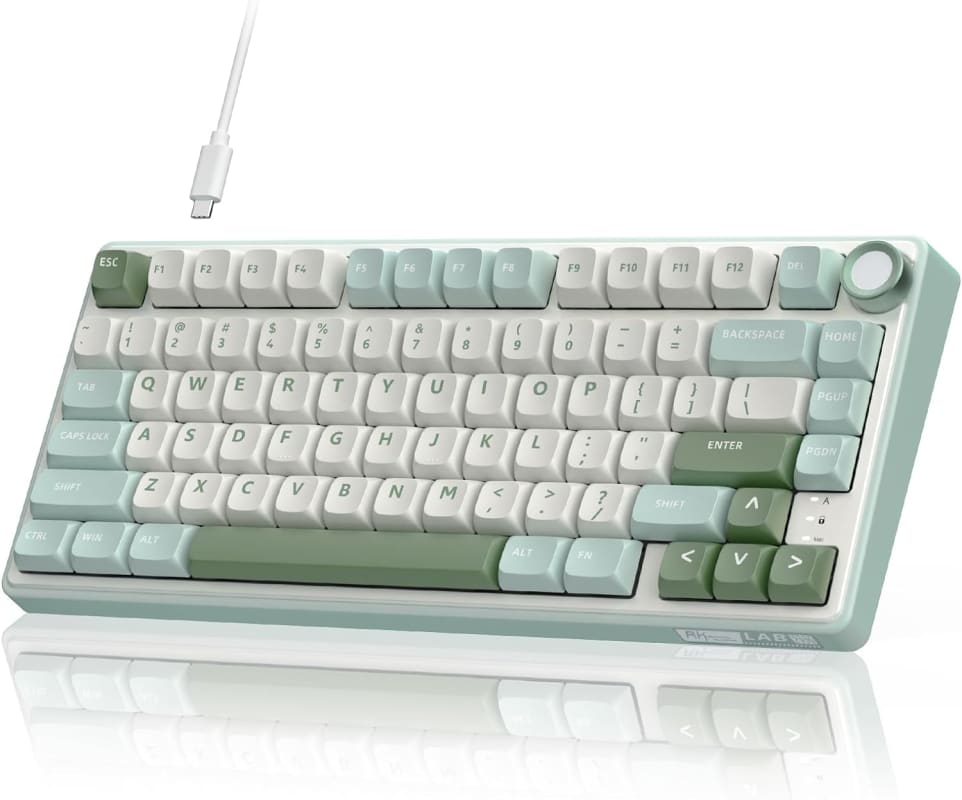 RK Royal Kludge R75 Teclado mecánico con cable, 80 teclas, RGB, retroiluminado, intercambiable en caliente, español, MDA, PBT