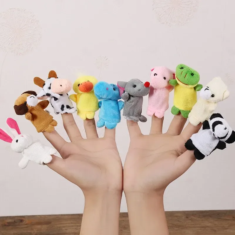 Juego de marionetas de dedo de 10 piezas, muñecos de peluches calmante para niños