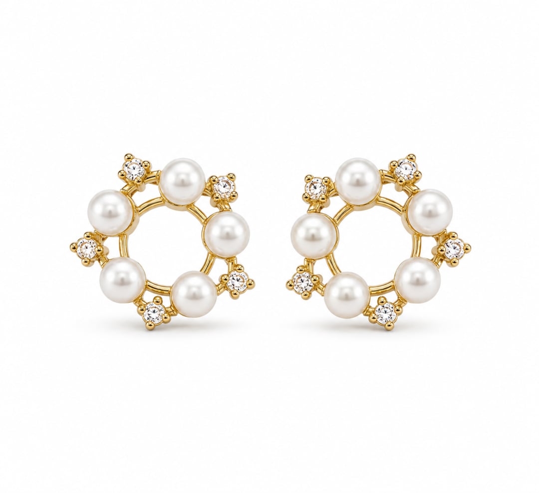 Pearl & Crystal Hoop Stud Earrings