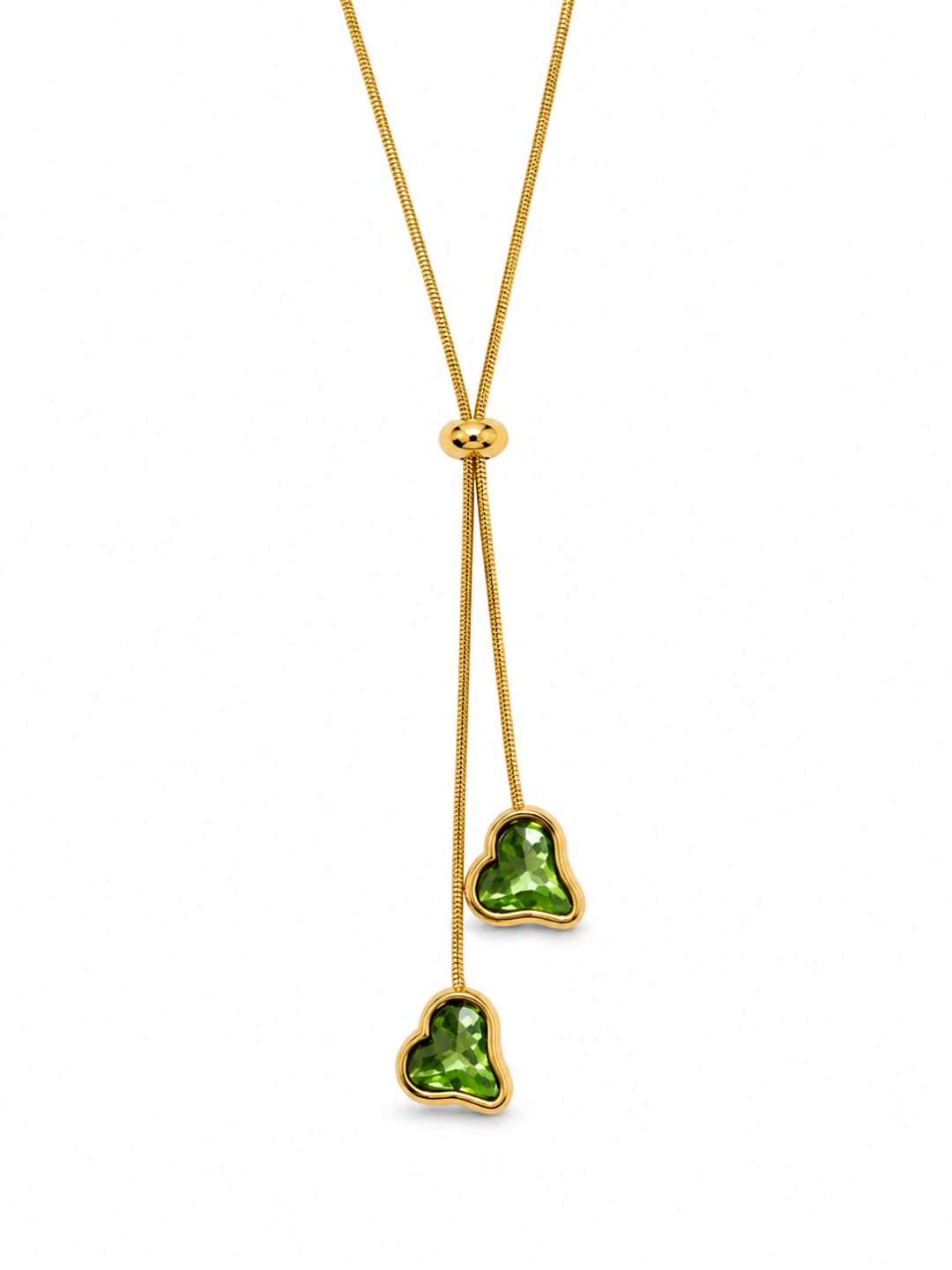 Golden Green Heart Lariat Necklace