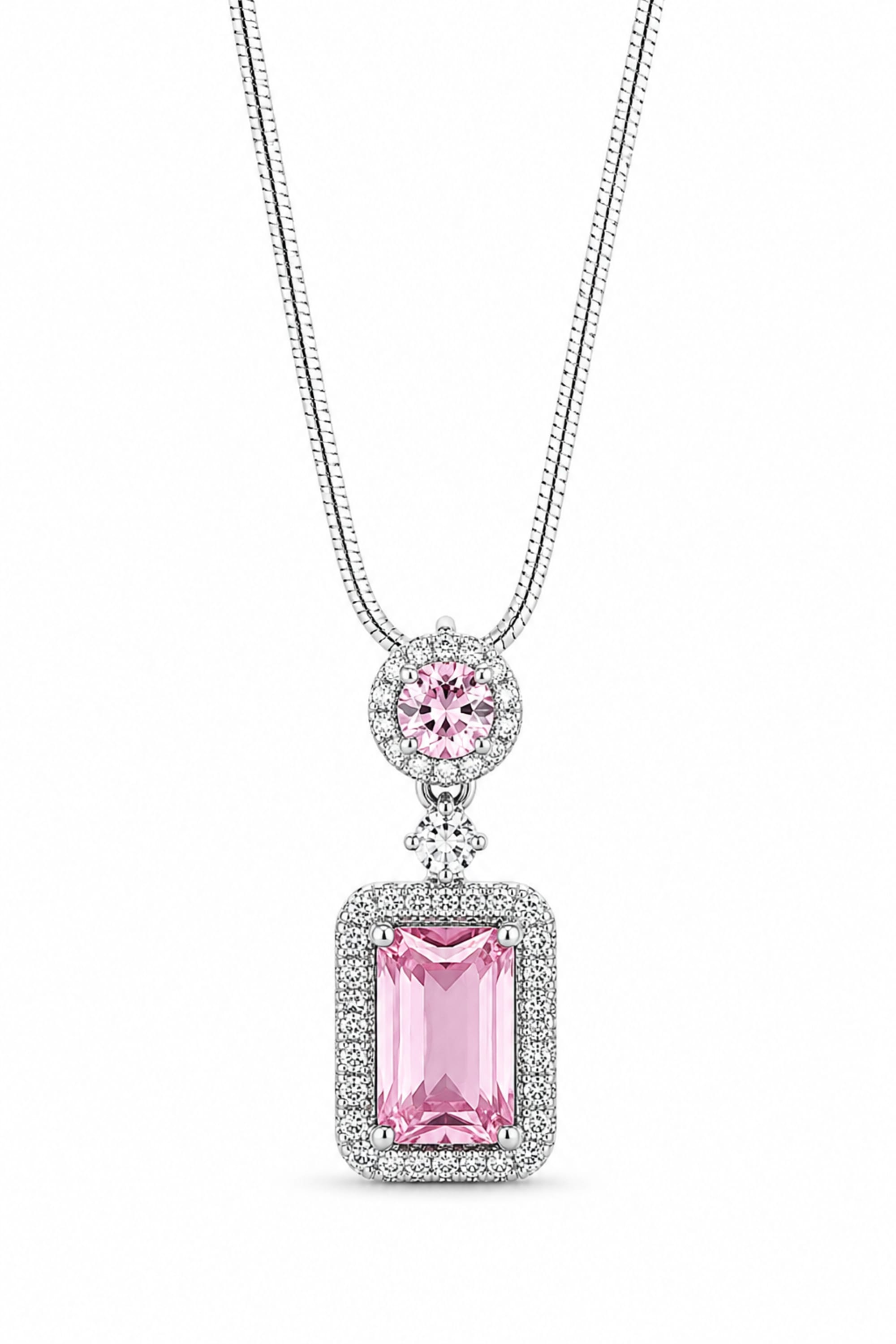 Pink Crystal Pendant Necklace in Silver — ₹650