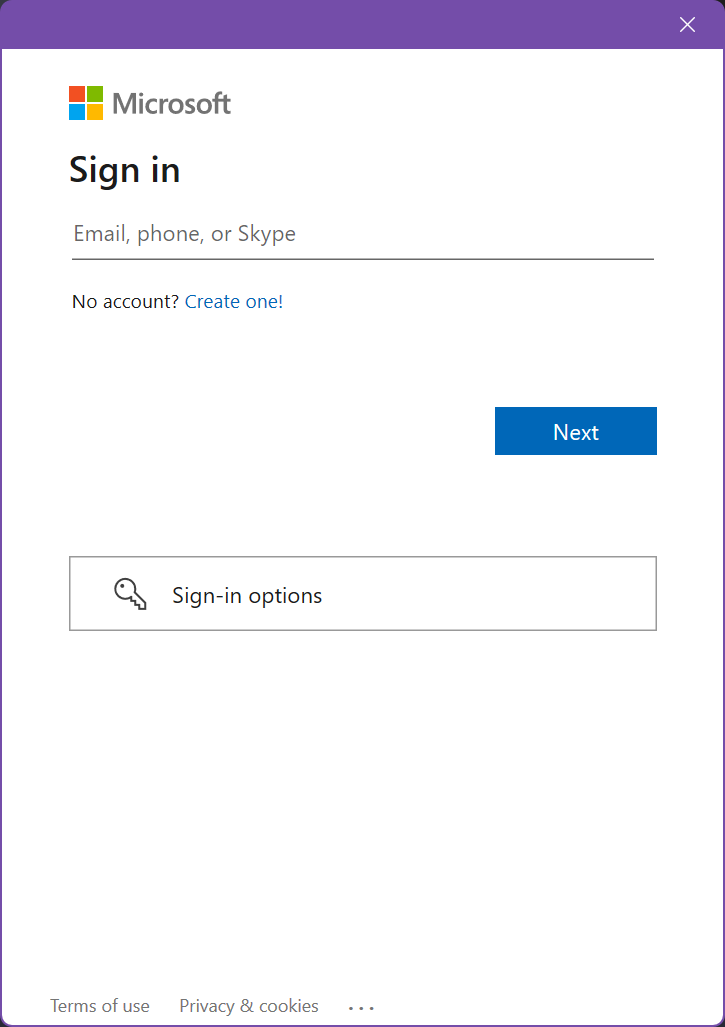 Signing in to Visual Studio